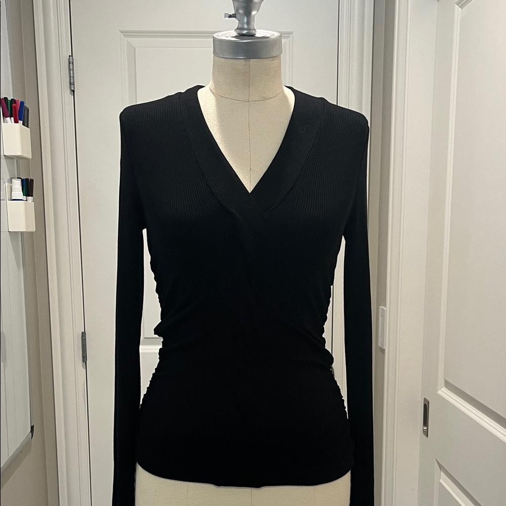 ME+EM Black Long Sleeve V-Neck Top